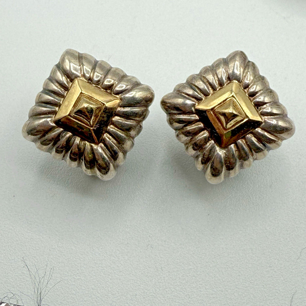 Estate Vintage JG Sterling Silver 925 & 18K Omega Back Earrings